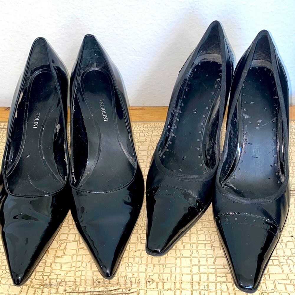 2 pairs of Enzo Angiolini point toe kitten heels,patent leather, size 8.5